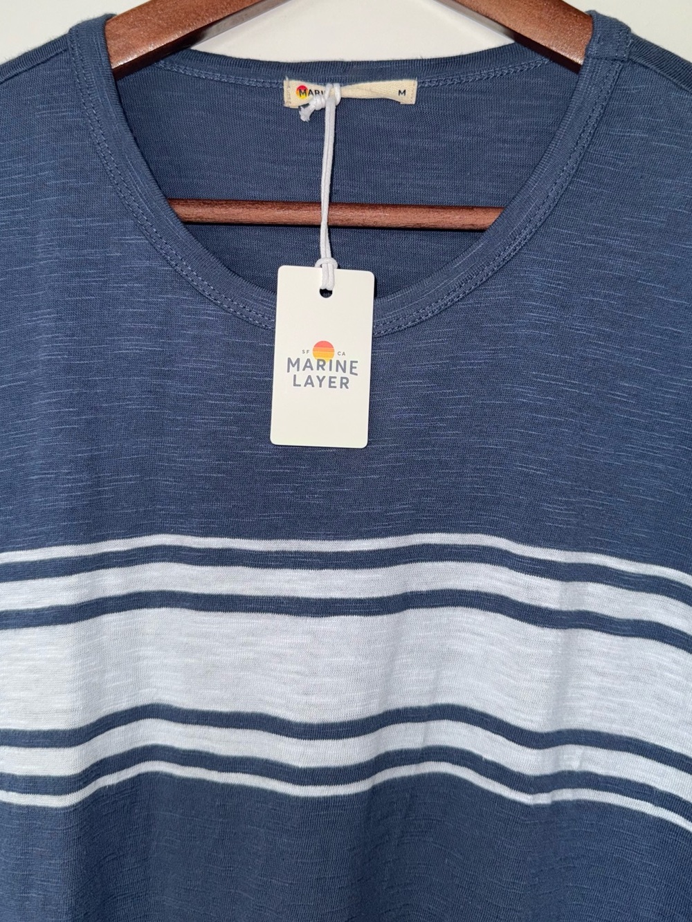 Marine Layer Vintage Heavy Slub Tee in Navy with White Chest Stripes - NWT - Picture 2 of 8